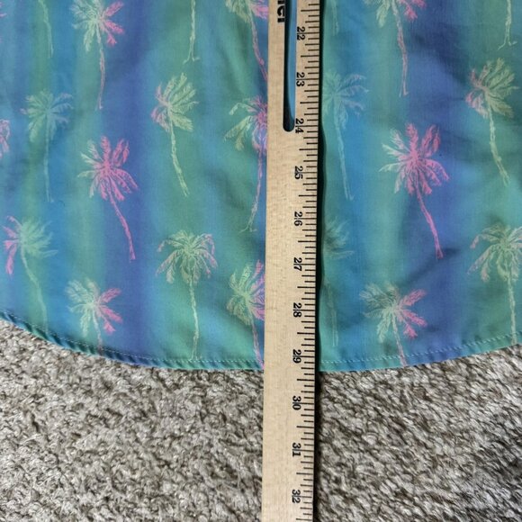 Tropical Bros Shirt Mens Medium Blue Green Palm Tree Hawaiian Aloha Button Up - Picture 7 of 7